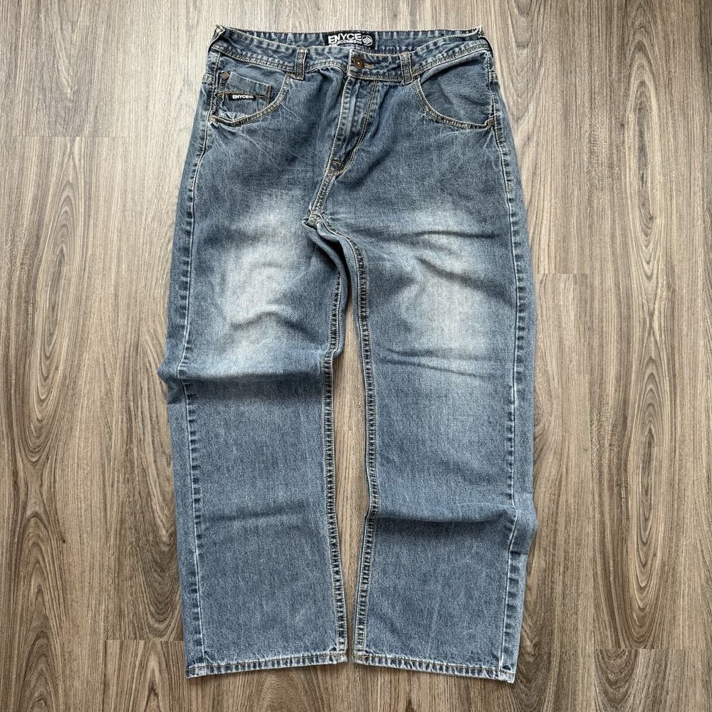 Enyce Jeans Mens 35x30(tag32)Blue Baggy Skater Street Urban Embroidery Y2K - Picture 2 of 14